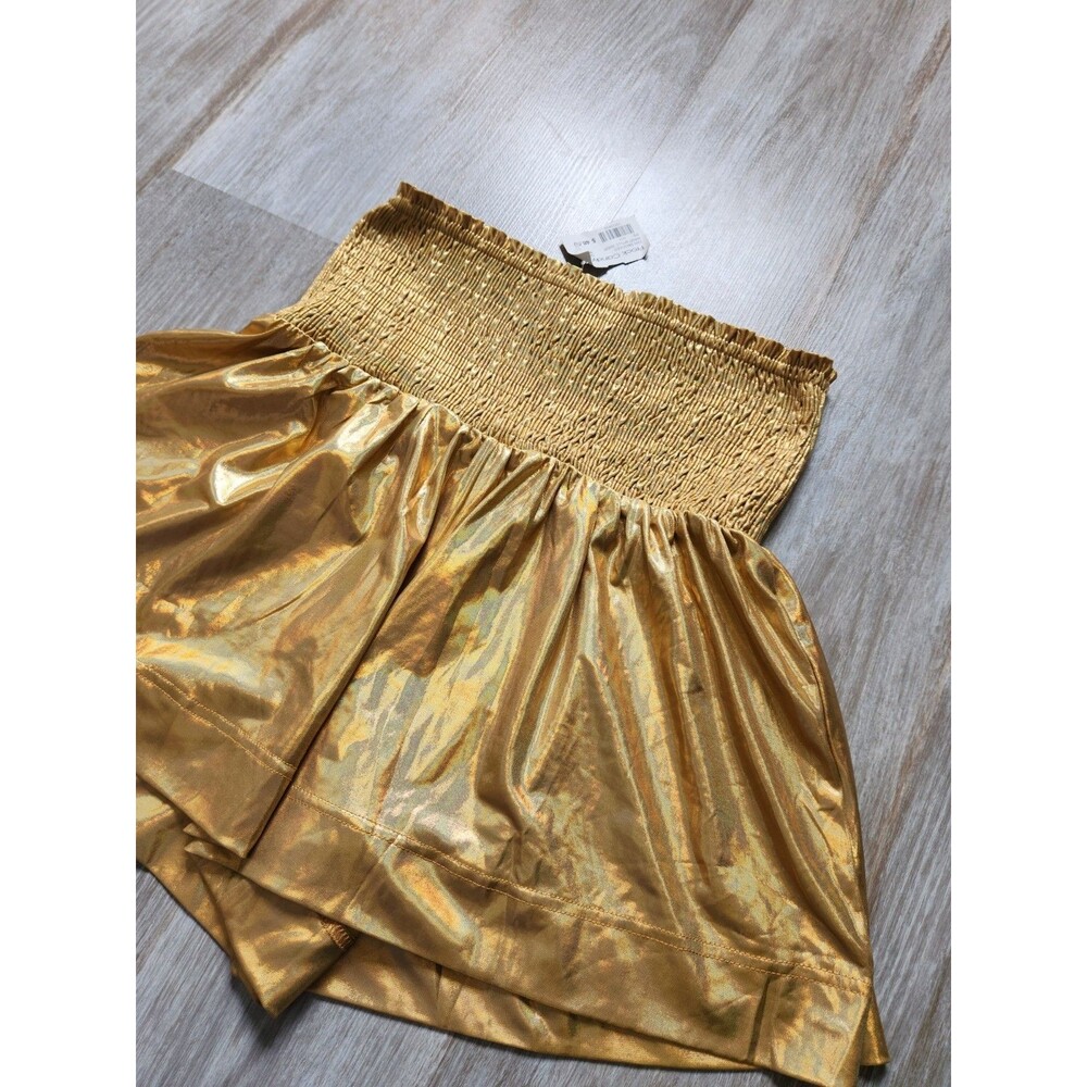 NWT Blue B Gold Metallic Shorts High Rise Smocked Waist Flowy Womens M - Picture 2 of 9